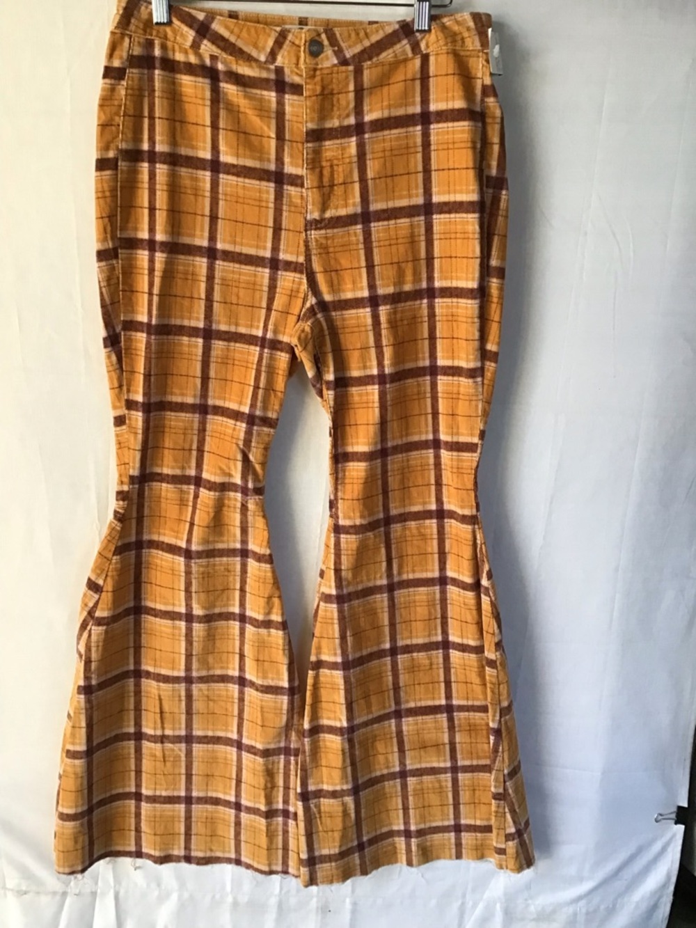 Free People women’s Yellow Plaid Wide Leg Flare Pants Size 32 Retro - Picture 6 of 15